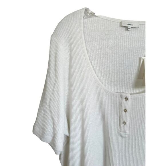 Vince Women's Short Sleeve Scoop Neck Henley Top Semi-Sheer Sz XXXL Optic White - Picture 8 of 12